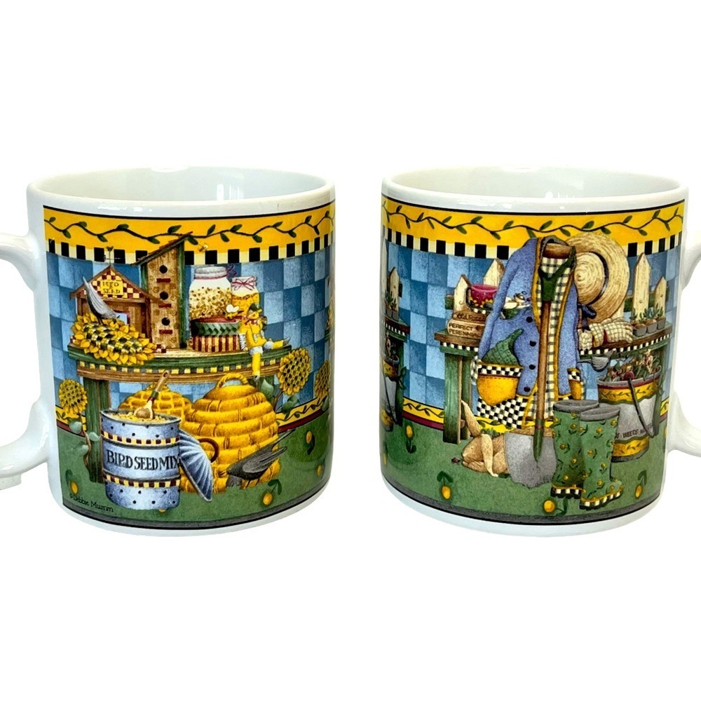 Pair of Vintage Stoneware Mugs by Debbie Mumm for Sakura- Garden Vignette